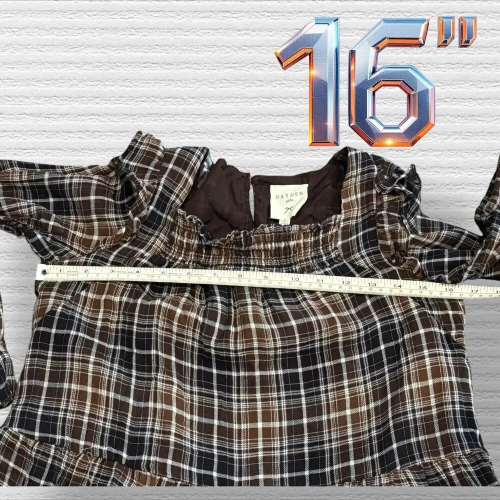 Hayden Girl Med Brown Plaid Smocked Long Sleeve Dress